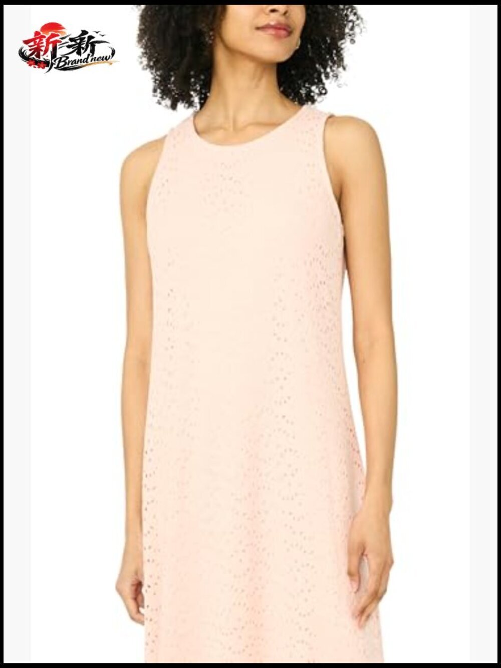 Knit Eyelet Maxi Tank Dress - A-Line Square Neck Maxi Dress - Picture 4 of 4